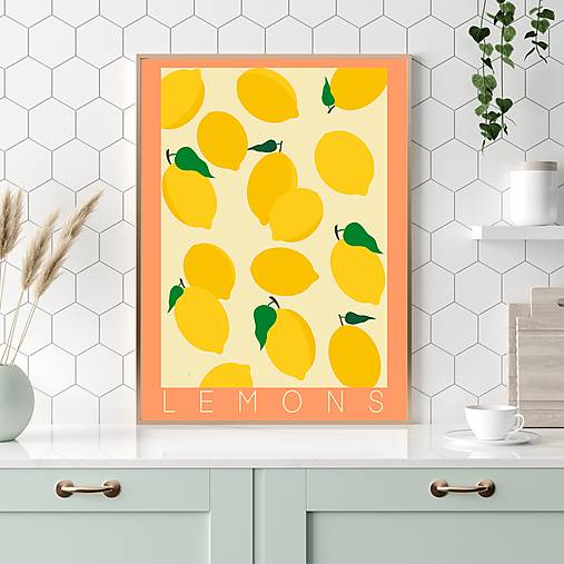 Grafika - Citróny retro farebný minimalistický print (plagát) - 15486300_