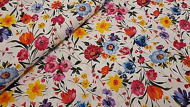 Textil - Bavlnená látka s kvetmi (Pestrofarebné kvety) - 15492400_