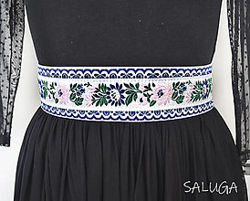 Opasky - Folklórny opasok - dámsky - folk - vyšívaný modrý ružový  - široký 6 cm - 15490079_