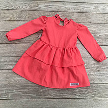 Detské oblečenie - Detské ľanové šaty s volánom - salmon dlhý rukáv - 15489089_