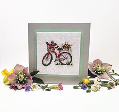 Papiernictvo - bicykel - vyšívaná pohľadnica - 15492029_