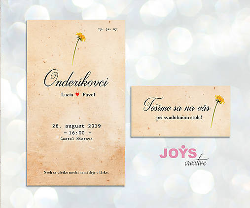 Jednoduché svadobné oznámenie s púpavou