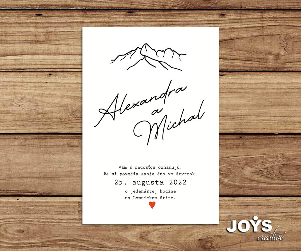 Jednoduché svadobné oznámenie s Tatrami, horami (Dizajn č.1)