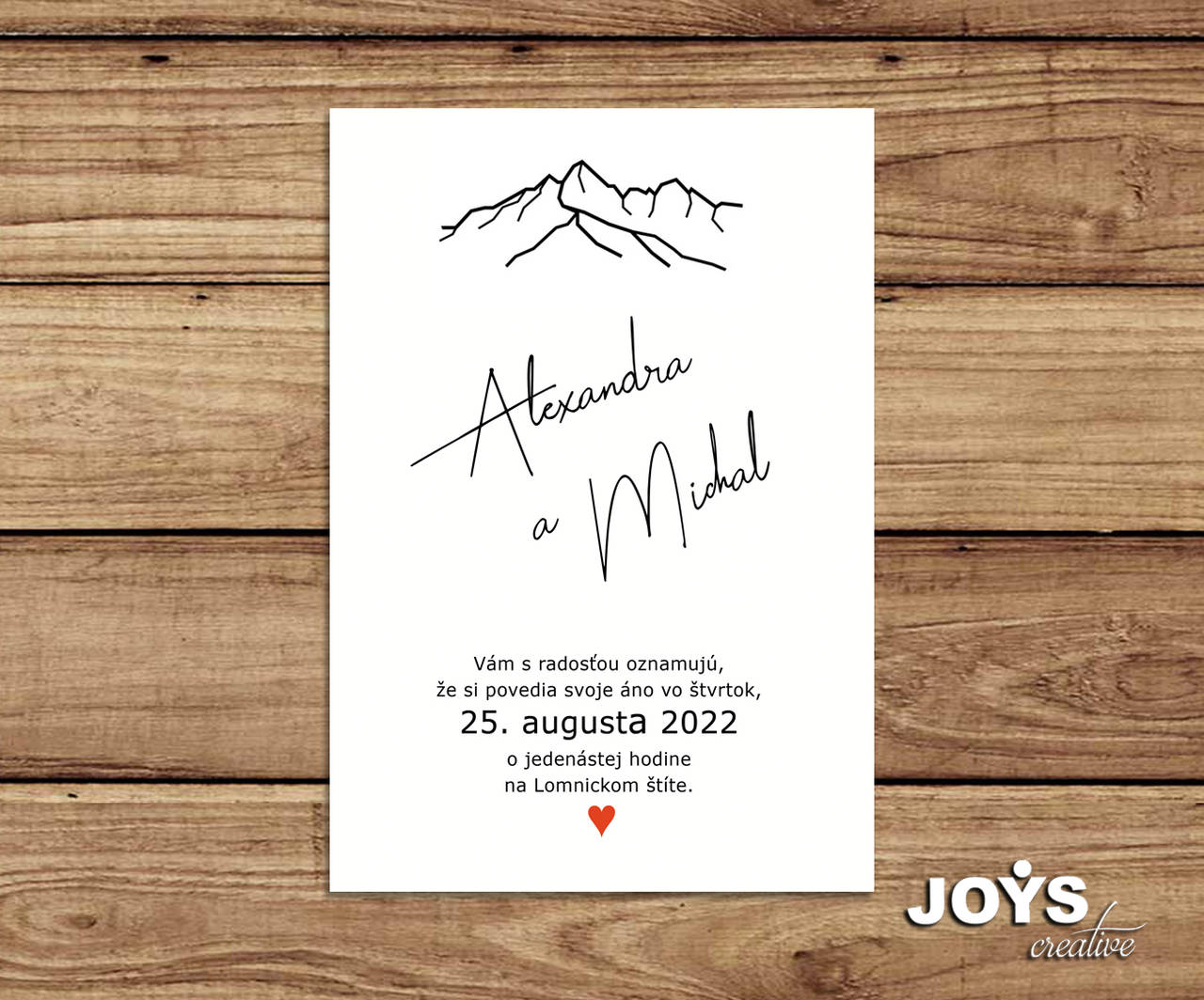 Jednoduché svadobné oznámenie s Tatrami, horami (Dizajn č.2)