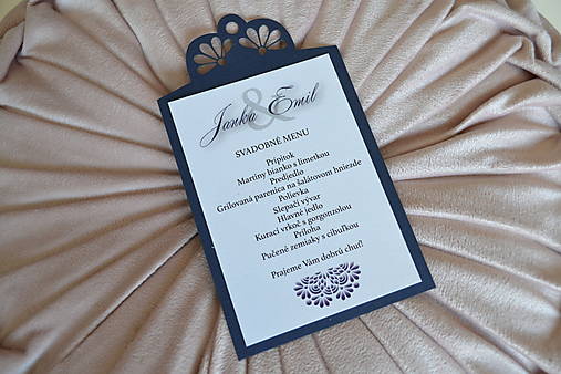 Svadobné oznámenie ornament modrá (menu)