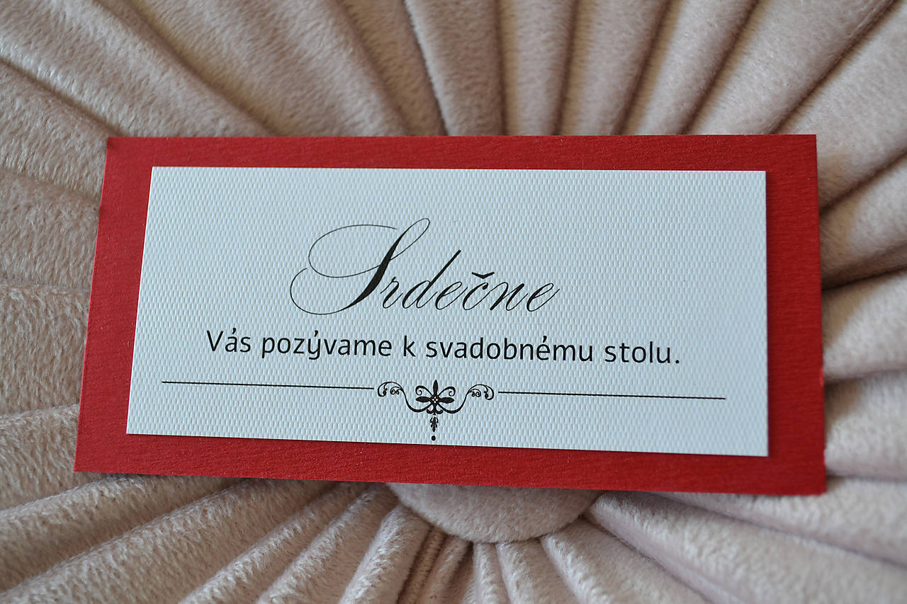 Svadobné oznámenie grácia červená (pozvánka k svadobnému stolu)