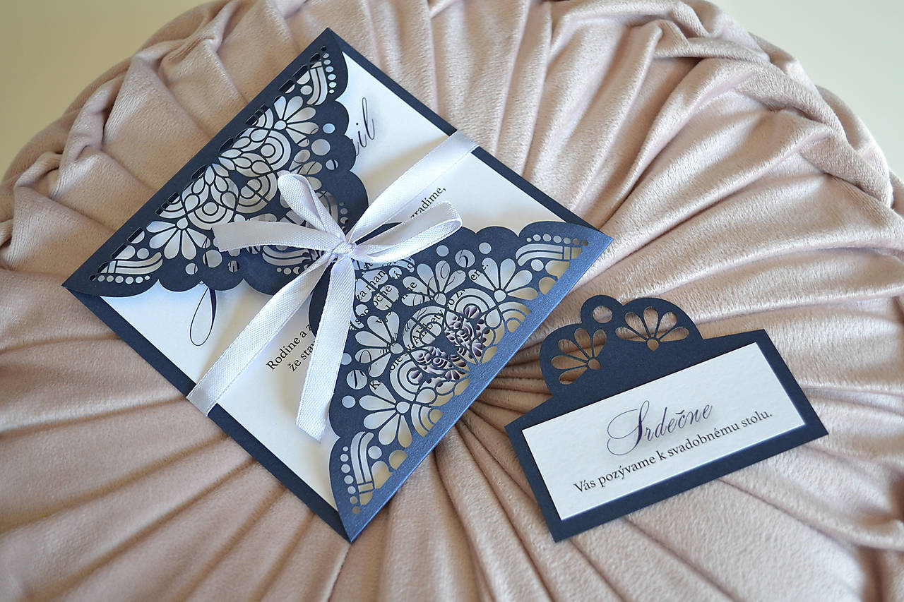 Svadobné oznámenie ornament modrá