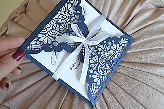 Papiernictvo - Svadobné oznámenie ornament modrá (oznámenie) - 15489404_
