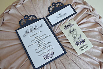 Papiernictvo - Svadobné oznámenie ornament modrá (menu) - 15489414_
