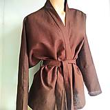 Kimoná - Ľanový kabátik kimonového vzhľadu "dark brown" - 15490410_