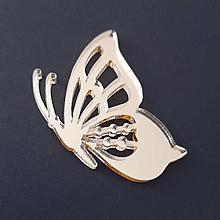 Dekorácie - Motýľ dekorácia na tortu zlaté zrkadlové plexisklo - 15489012_