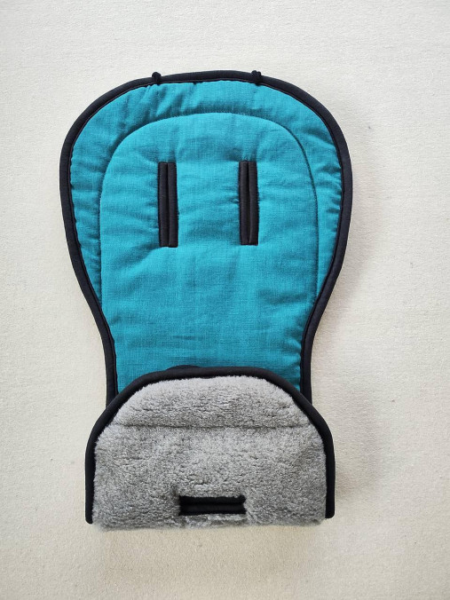 Detský textil - VLNIENKA podložka do kočíka TFK joggster ADVENTURE 2 100% Merino top super wash Grey 100% ľan Petrol Green čierny lem - 15493909_