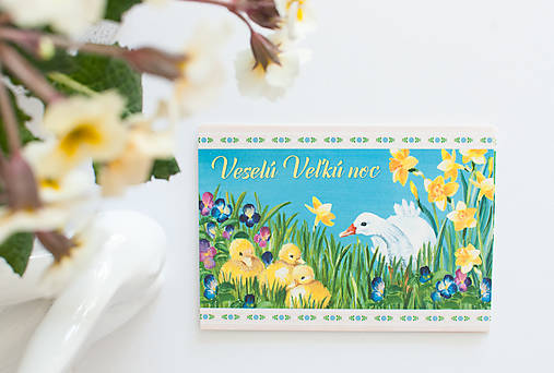 Papier - Pohľadnica "Veselú Veľkú noc" húsatká - 15492545_