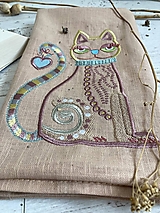 Úžitkový textil - Ľanová utierka- crazy CAT /powder ROSE / - 15494667_