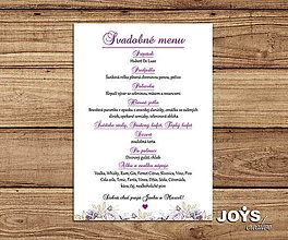 Papiernictvo - Svadobné menu, slávnostné menu s fialovými kvetinami - 15495827_