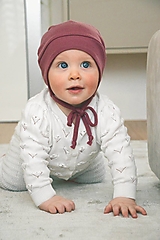 Detské čiapky - 100% merino čiapka tenučká na uväzovanie jahodovoružová - 15496084_