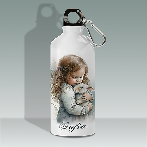 Nádoby - DIEVČATKO SO ZAJAČIKOM fľaša s ľubovoľným menom pre deti - 15496244_