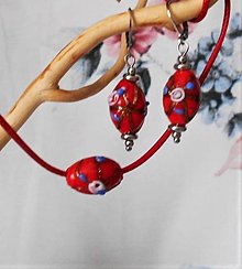 Sady šperkov - Kvitnúci lampwork- sety (Červená olivka) - 15499104_