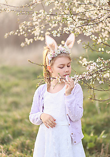 Ozdoby do vlasov - Veľkonočná kvetinová čelenka Zajačik  (Rúžovo-šedá) - 15497819_