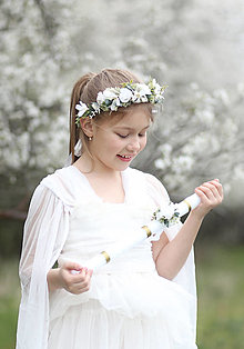 Detské doplnky - Set na 1.sväté prijímanie:  kvetinový venček a ozdoba na sviecu na prvé sväté prijímanie - 15497850_