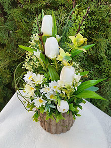 Dekorácie - jarná dekorácia s bielymi tulipánmi - 15501664_