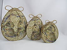 Dekorácie - Tri drevené vajíčka s patinou, sada - 15502000_