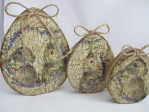 Dekorácie - Tri drevené vajíčka s patinou, sada - 15501999_