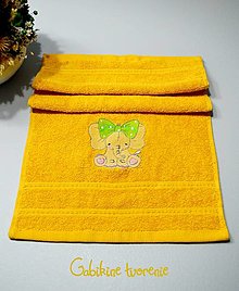 Úžitkový textil - Žltý uterák s výšivkou sloníka - 15505376_