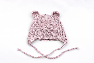 Detské čiapky - Bledoružová ušianka macko MERINO - 15504217_