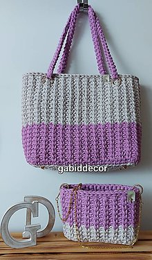 Kabelky - Handmade háčkovaná súprava kabeliek/tašiek z tričkovlny - 15504671_