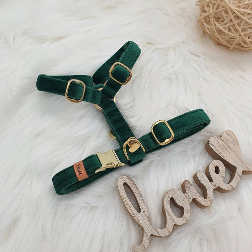 Baxie EMERALD handmade zamatový postroj pre psa zelený, smaragdový