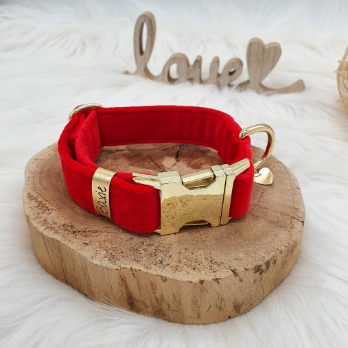  - Baxie RED červený zamatový handmade obojok pre psa červený  (obojok S) - 15506351_