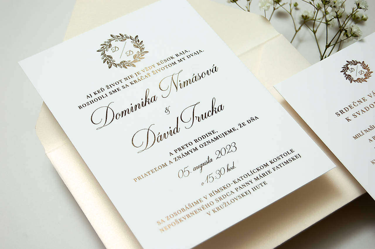 Svadobné oznámenie s metalickým zlátením #01
