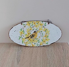 Tabuľky - jarná tabuľka na dvere zlatý dážď a vtáčik - 15506043_