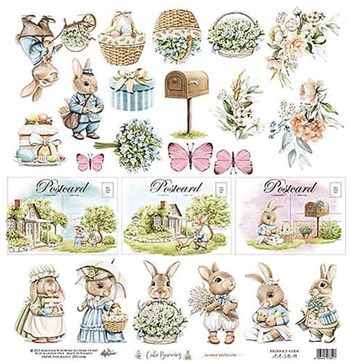 Papier - Scrapbook papier 12x12  Cute Bunnies dodatkový - 15507981_