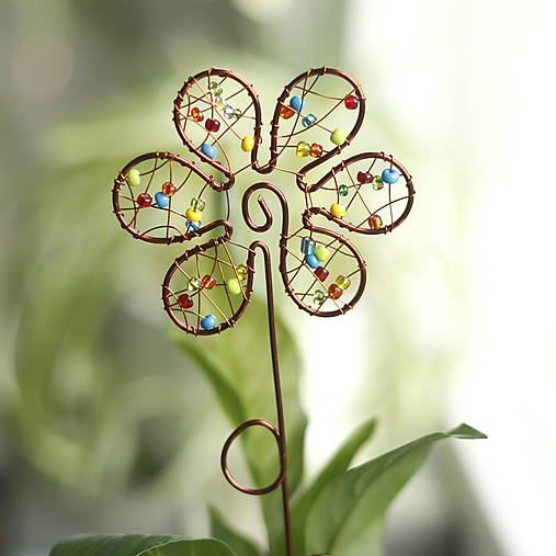 Dekorácie - zápich kvietok medený pestrofarebný 35cm - 15509035_