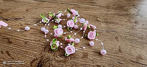 Galantéria - Perličková girlanda ružičky - Ružové - 15508127_