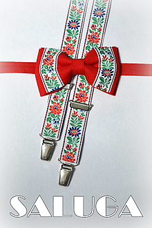 Detské doplnky - Detský folkórny motýlik + traky - folk - červený - 15507983_