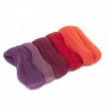 Textil - Vlna na plstenie, 100% merino, 20g, mix 5 farieb (červený mix 12) - 15512150_