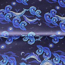 Textil - polnočné veľrybky, 100 % bavlnený satén EÚ, šírka 160 cm - 15510479_