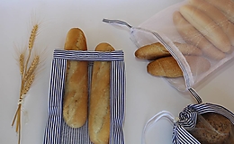 Úžitkový textil - Vrecúško na chlieb a pečivo - modré pásikové - 15512740_