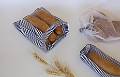 Vrecúško na chlieb a pečivo - modré pásikové (MINI)