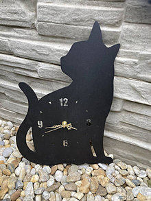 Dekorácie - Čierna mačka - nástenne drevene hodiny - 15513200_