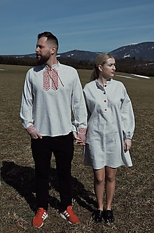 Šaty - Ľanová košeľa a ľanové šaty Čerešne - 15511609_