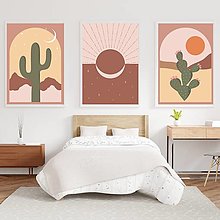 Grafika - Desert Dream minimalistická boho kolekcia plagátov z púšte (Set všetkých 3 - Saguaro + Prickly + Day & Night plagáty A3 vytlačené) - 15517279_