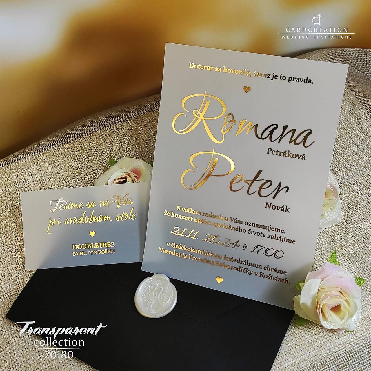 Transparentné svadobné oznámenia I20180 - zlaté