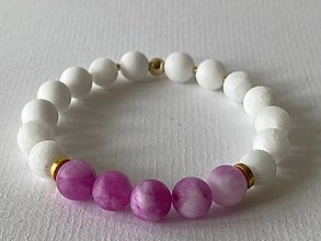 Náramky - Dámsky náramok - matný biely a fialovo ružový jadeit - 15517784_