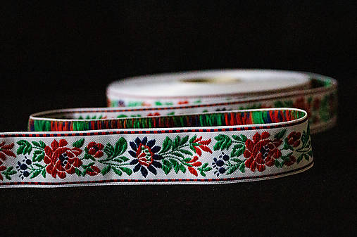 Galantéria - Vyšívaná krojová stuha biela – 2,5 cm - 15518357_
