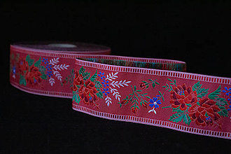 Galantéria - Krojová vyšívaná stuha červená - 5,5 cm - 15518567_