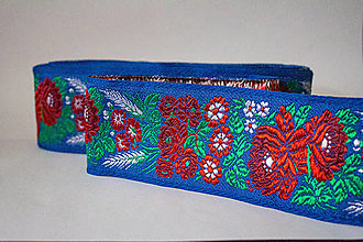 Galantéria - Krojová vyšívaná stuha modrá - 7 cm - 15518641_